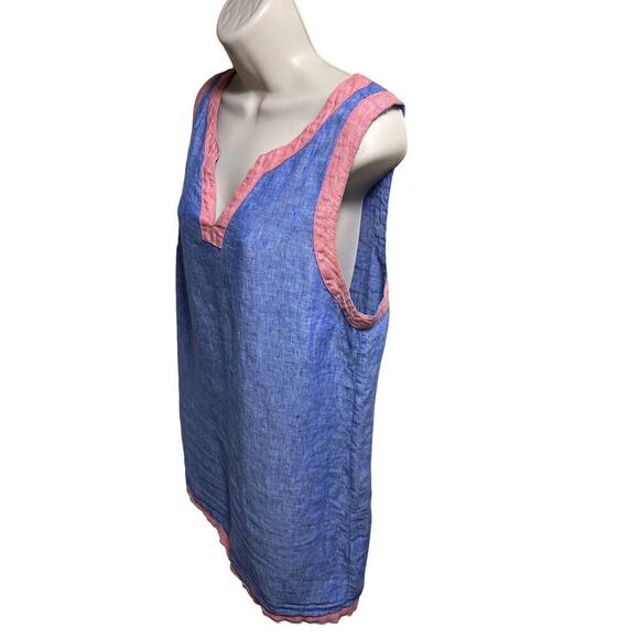 Sigrid Olsen 100% Linen Sleeveless Dress – Blue with Pink Trim – V-Neck – Size M - Picture 8 of 12